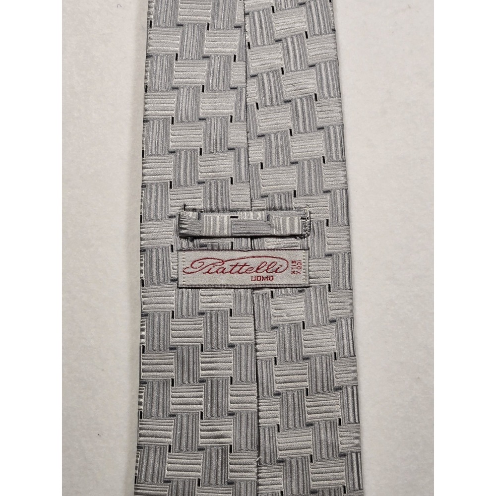Vintage Bruno Piattelli Silver Textured Woven Print Pure Silk Tie Flawed